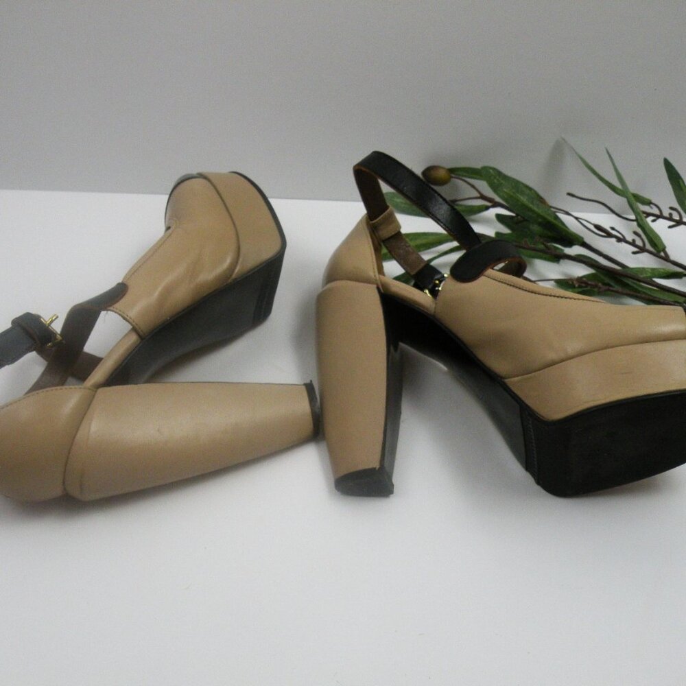 Worn Once! Marni Tan Black Cap Toe Heeled Mary Jane Shoes 38 (8) - Picture 7 of 9